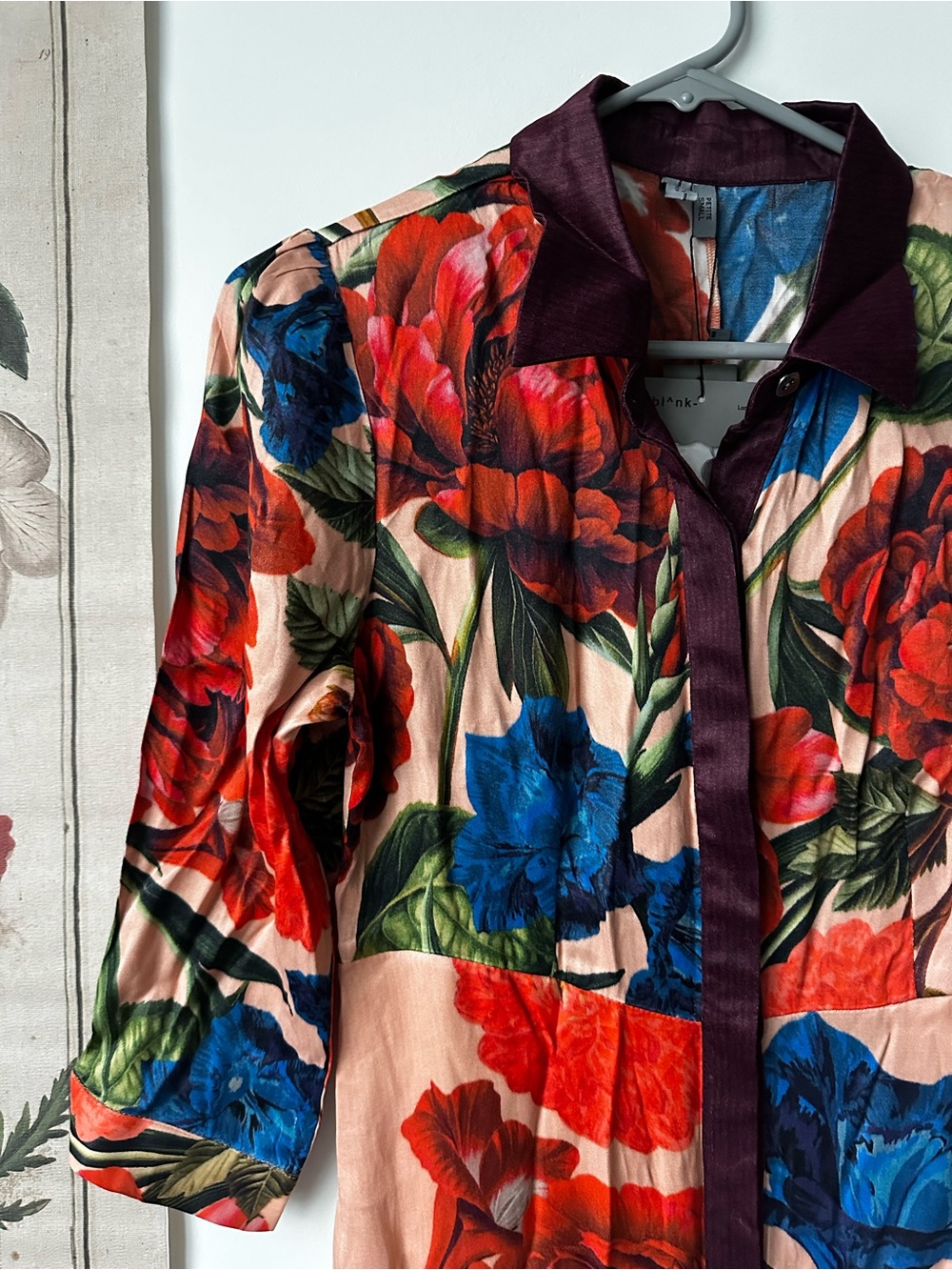 NWT Bl^nk Anthropologie Floral Midi Button Shirt Dress Sleeves Multi Petite S - Picture 4 of 13